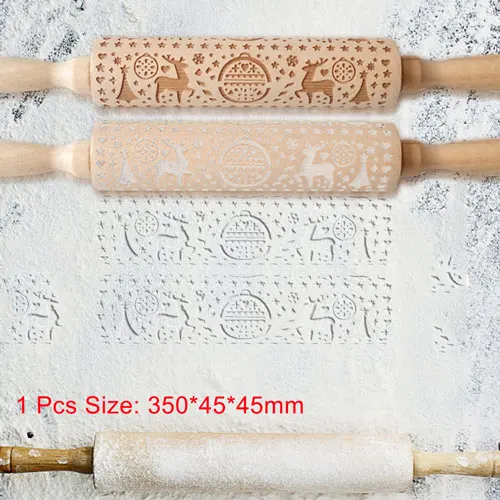 1PC a Рождественская скалка для теста, Деревянная Рождественская скалка для тиснения, палочка для выпечки, кондитерский инструмент, Рождественское украшение для дома - Цвет: 1PC a