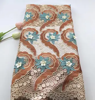 

Water soluble african cord guipure lace fabric beads embroidery 3D applique lace 5yards nigerian lace fabric for wedding HS617