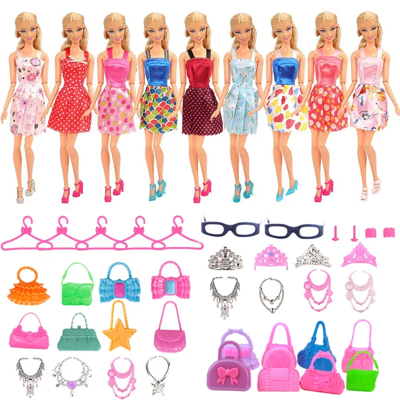 32-Piece Doll Accessories Gift Set – Clothes, Necklaces, Shoes, Dresses For Fashion Dolls