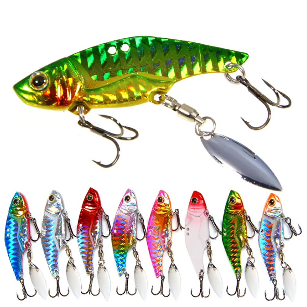 LEO Spinner Spoon Metal Fishing Lure 12g .16g Sequins Crank baits VIB Artificial Baits Wobbler Rotating with Treble Hooks | Спорт и