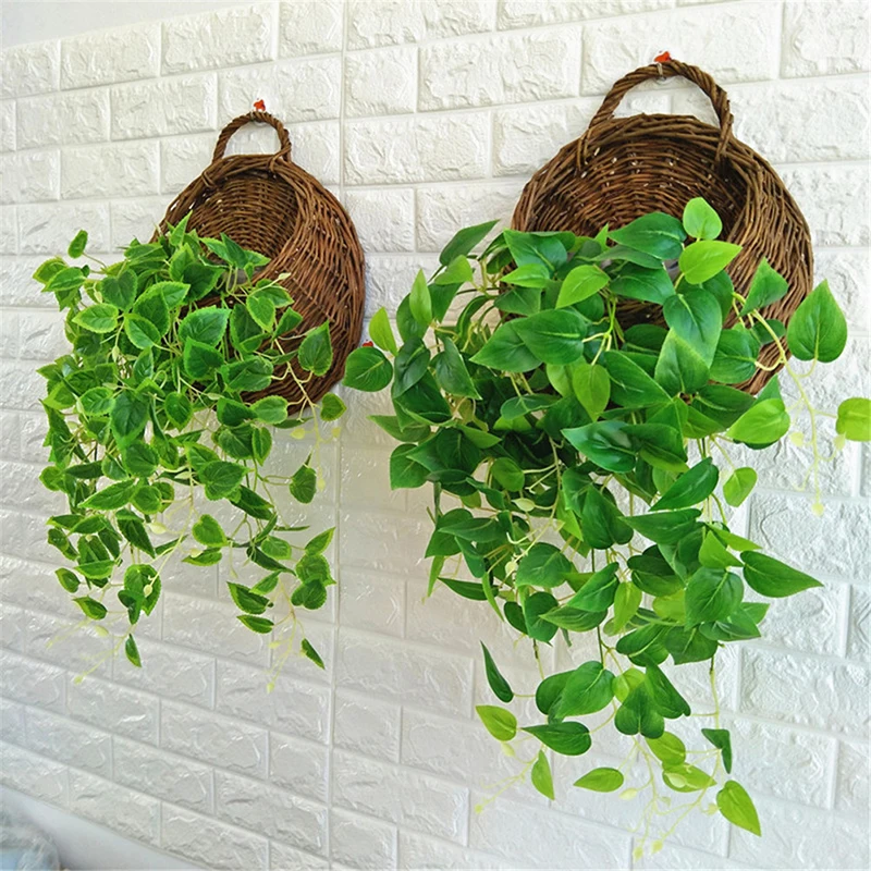 Home Multi-color Flower Planter Wall Hanging Wicker Rattam Basket Garden Vine Pot Plants Holder