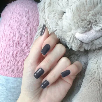 

24pcs/box Mid-length size Square Head Wearable Fake Nails press on Grey Black Pure Color Personality Finished false Fingernails