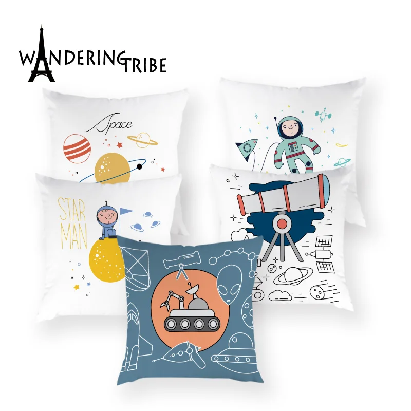 Cartoon Space Cushion Cover Scenic Rocket Moon Home Decor Pillow Cases Print Cushions Decoration Bed Pillows Case Almofada | Дом и сад