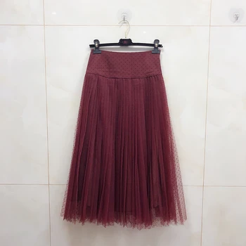 

Women Skirts High Waist A-Line Pleated Mesh Skirts 2020 Casual Long Skirt Spring