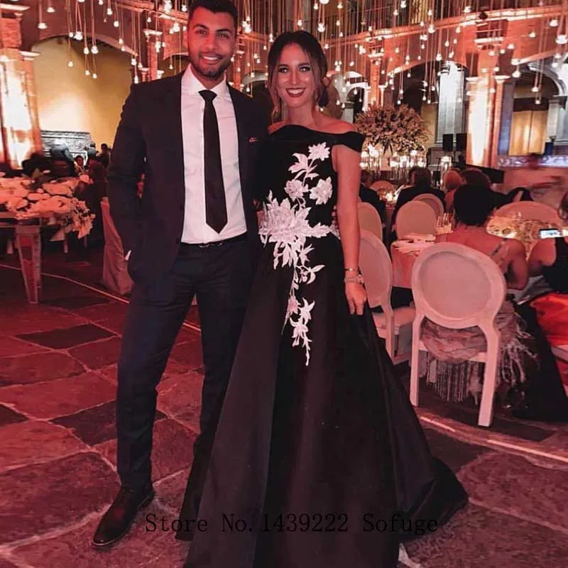 

Black Muslim Off The Shoulder Evening Dresses Prom Appliques Vestidos De Fiesta Robe De Soiree Plus Size