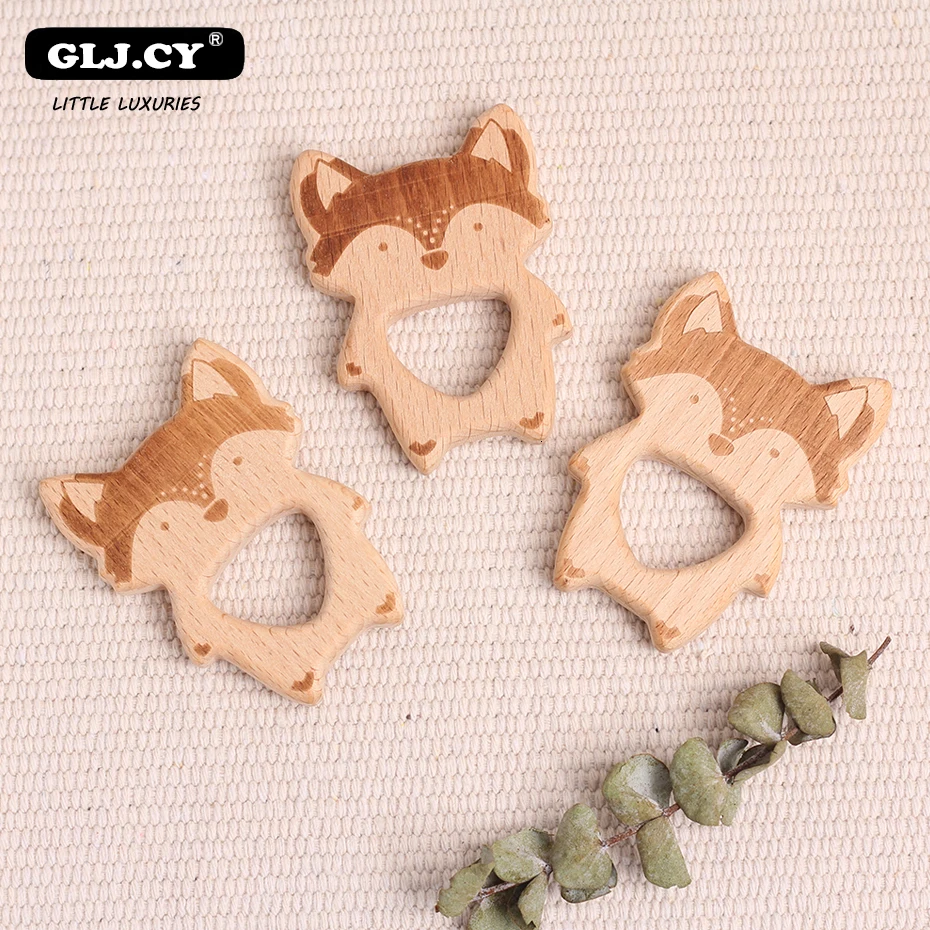 Lovely Cartoon Wood Teether 20Pc Pure Natural Animal Shaped Baby Teething Nursing Beech Teether Baby DIY Pendant Toy Christmas