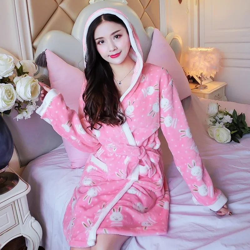 

Xu New # Autumn & Winter zhang xiu yi WOMEN'S Bathrobe 8563 # Rabbit Flannel One-Piece Robe Hooded Pajama