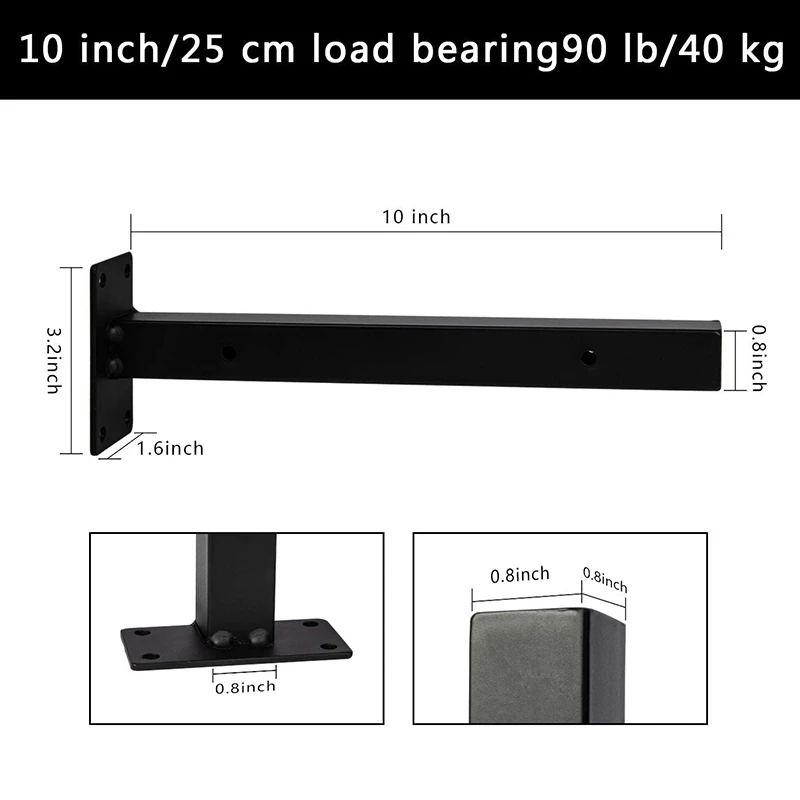 Черный железный кронштейн для полки 10 дюймов DIY открытый стеллаж промышленный