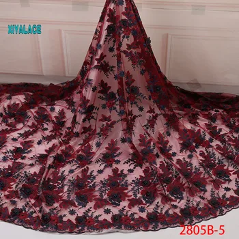 

Latest Wine red African Tulle Lace Fabric 2019 High Quality Nigerian Lace 3D Flower French Net Lace Fabric For Dress YA2805B-5