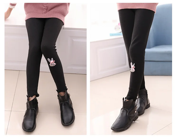 Kids Skinny Pencil Pants Girls Winter Cute Cartoon Bowknot Leggings Children Thick Warm Clothing Fall Bottoms Spring Trousers