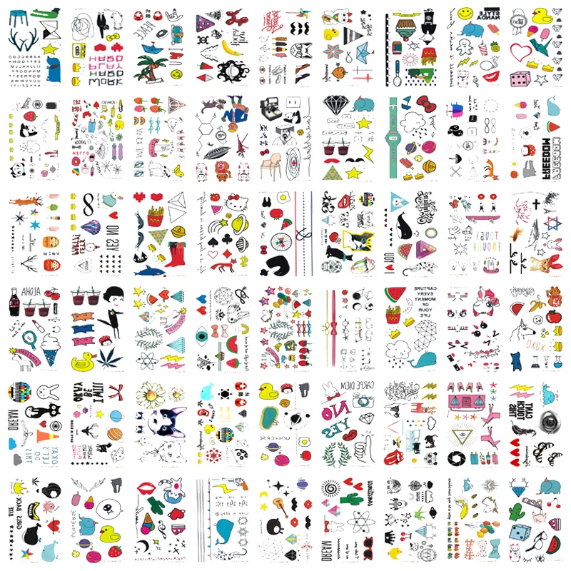 54pcs/set Temporary Tattoo Sticker Cute Cartoon Kids Tattoo Clock Chips