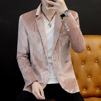 

Mens Corduroy Lapel Jacket Blazer Business Casual Coat Slim Fit Leisure One Button NEW Men Jackets H01