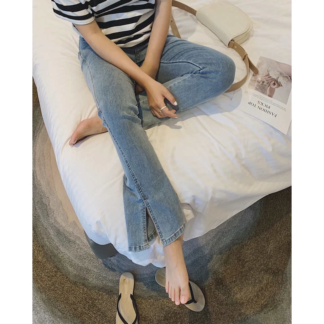 Женские джинсовые брюки-карандаш, винтажные брюки-карандаш из денима с высокой талией и расклешенным подолом, Y2k, 2023