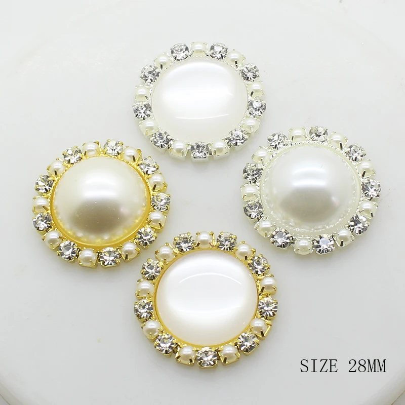 

New 5 pcs/lot 28mm Gold Silver Jewelry Fittings Pearl Cat's eye Material Wedding Button For Clothing Accessories