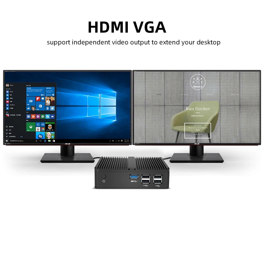 XCY Fanless Mini PC Thin Client Intel Celeron N2830 HDMI VGA Display Gigabit Ethernet 5x USB Support WiFi Windows 7/8/10 Linux 3