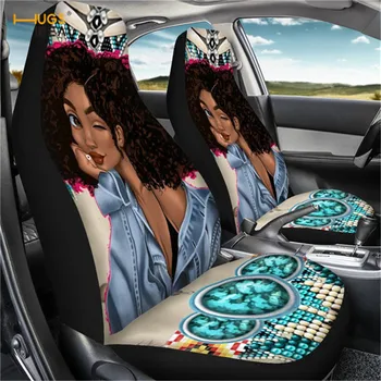 

HUGSIDEA Seat Covers Car Front Seat Cover Cute Afro American Black Girl Prints Universal Fit Most Auto Interior Decoration 2020