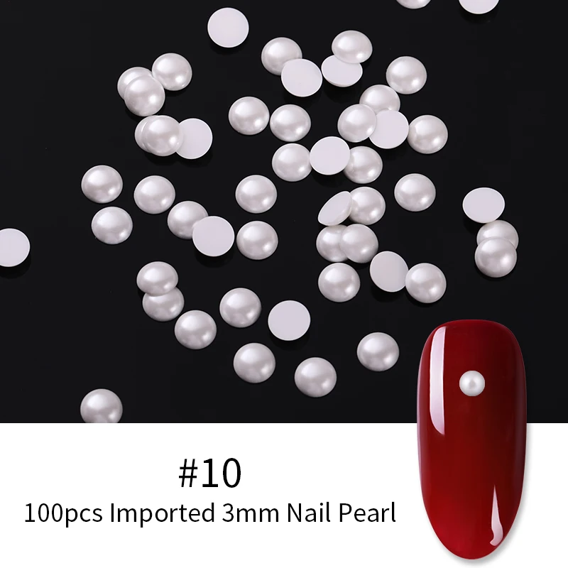Белые полукруглые жемчужные бусинки, Стразы для ногтей 2 мм/3 мм/4 мм, смешанные, с плоским дном, для самостоятельного маникюра, 3D украшения ногтей - Цвет: Pattern 10