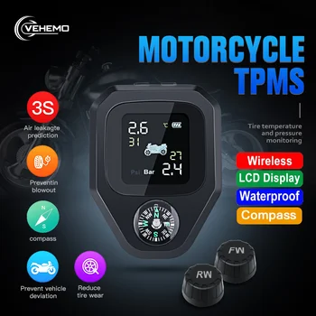 

Tire Pressure Monitoring Direction Compass 2PCS Sensor Tire Pressure Alarm Motorbike Motorcycle TPMS Real-Time Display Wireless
