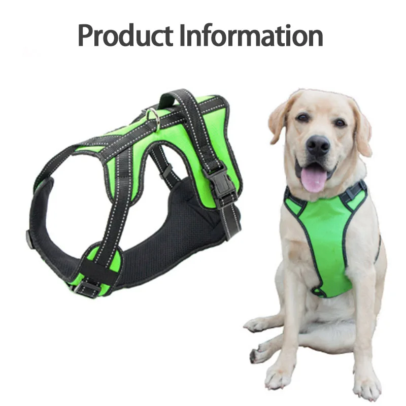 Reflective Nylon Large pet Dog Harness All Weather Service Dog Padded Adjustable Safety Vehicular Lead For Dogs Pet products