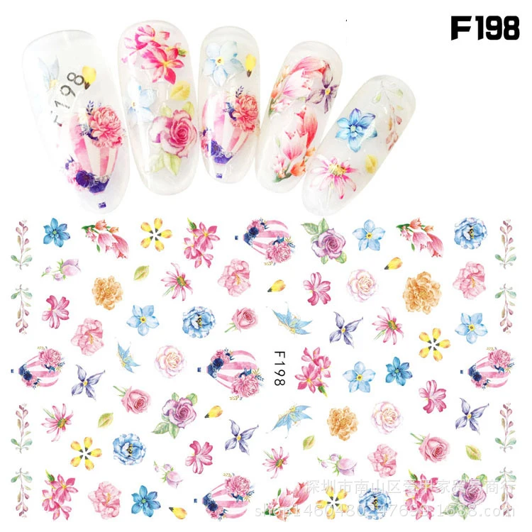Элегантные цветы и животные наклейки для ногтей для женщин дизайн ногтей DIY принадлежности самоклеящиеся наклейки аксессуары для маникюра - Цвет: F198