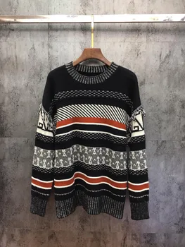 

2019 Autumn & Winter New Fashion Round Neck Stitching Fringe Stripes Wool Sweater