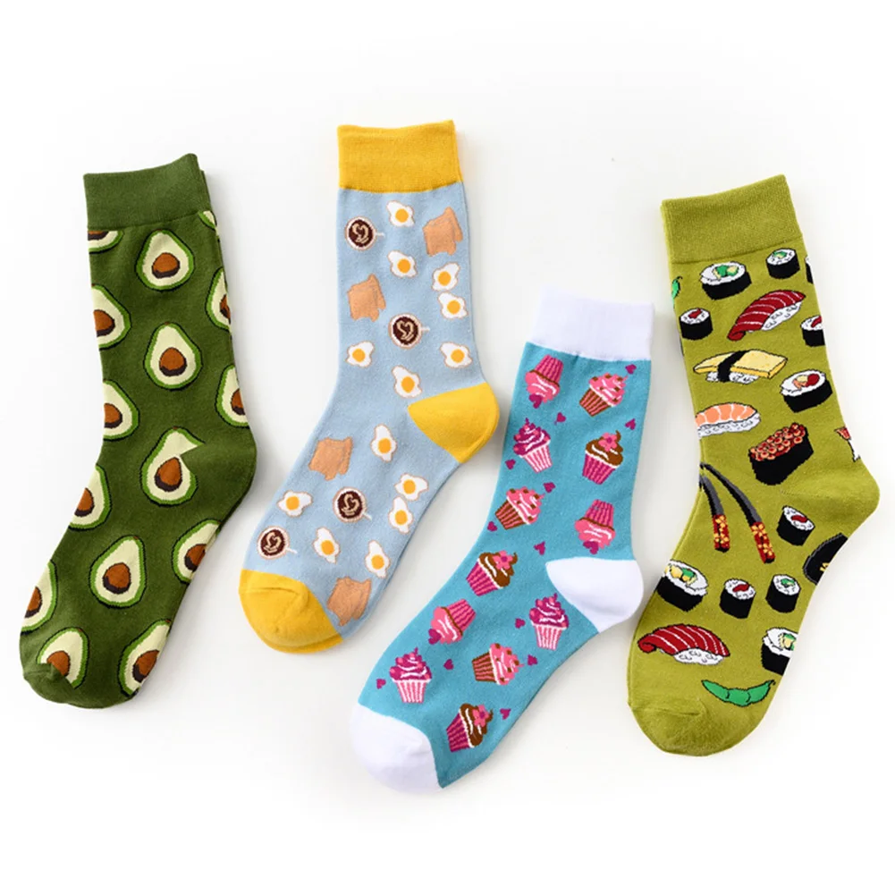 1 пара, сохраняющие тепло осенние Средний теленок, спортивные домашние повседневные милые хлопковые смешанные школьные Нескользящие комфортные женские Носки с рисунком еды