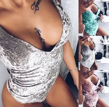 

womens Ladies Sleeveless Bodysuits V Neck Slim Bodycon Bodysuit Leotard Vest Top Romper Jumpsuit