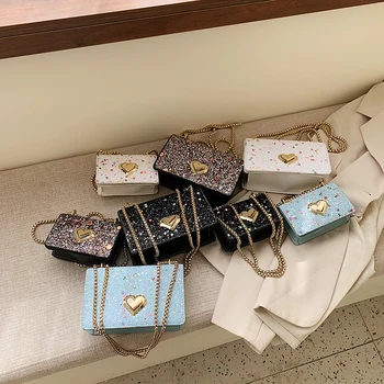 

FANTASY 2020 New Style Heart Sequins Shining PU Leather Handbags For Women 4 color Fresh Sweet Messenger Shoulder Chain Bag Wild