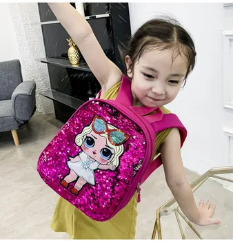 

Lol Surprise Dolls Fashion PU Backpack Sequin School Backpack for Girls Lol Cute Sequin Travel Bags