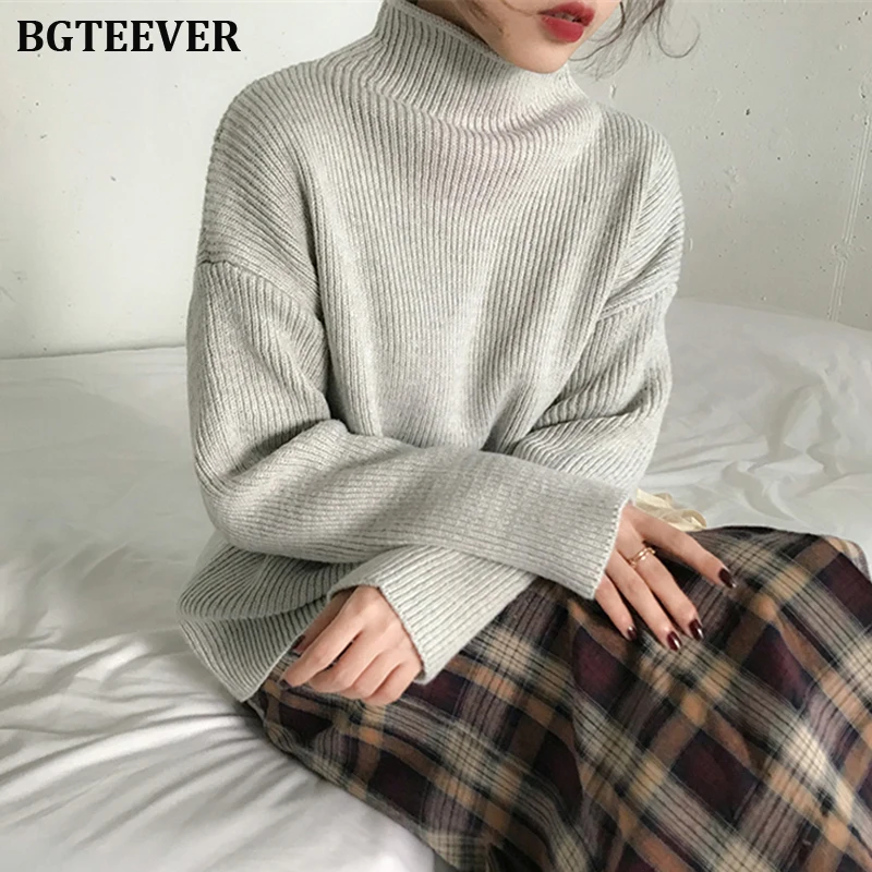 Женский плотный свитер BGTEEVER повседневный трикотажный джемпер с высоким