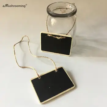 

Mini Chalkboard Wood rectangle tags Free string(100pcs) For Red Winne Bottle Mark Rustic Wedding Christmas Party Decoration