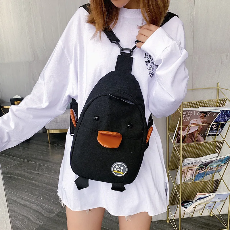 

Cute Chest Bag Women's Canvas Shoulder Backpack Children Street Versatile Sports Mobile Phone Bag INS Japanese-style Cartoon Bag