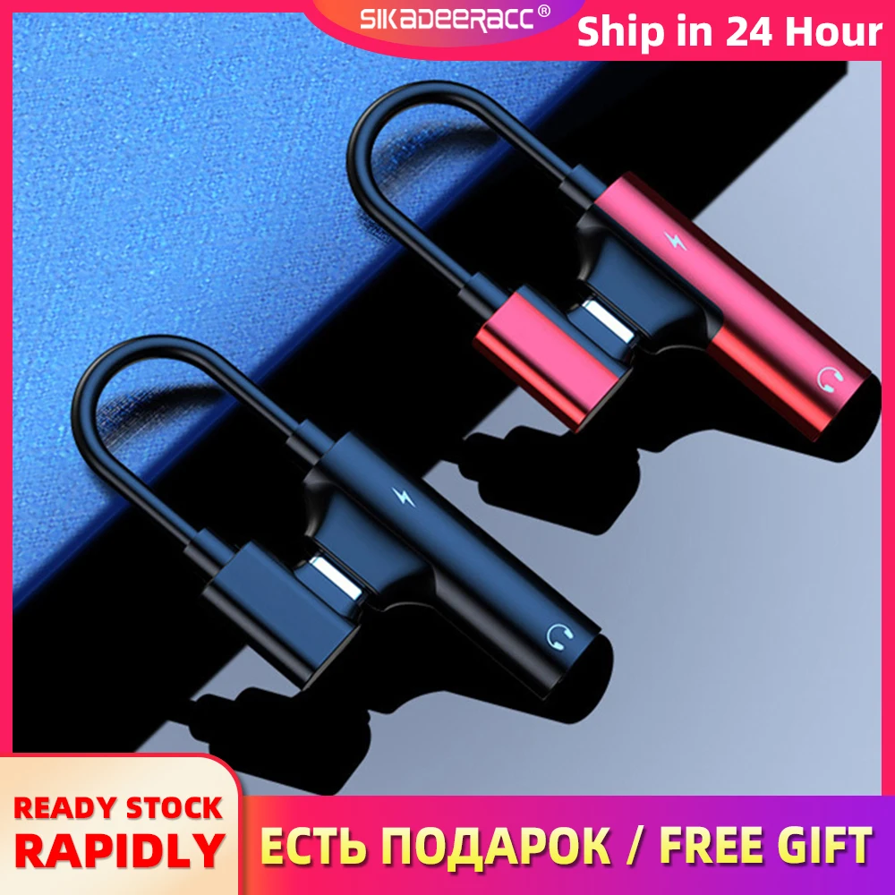 

Universal Dual Lightning Type C To 3.5mm Charging 2 In 1 Adapter Aux Audio For iPhone X XS Headphone Converter Earphone Adapter