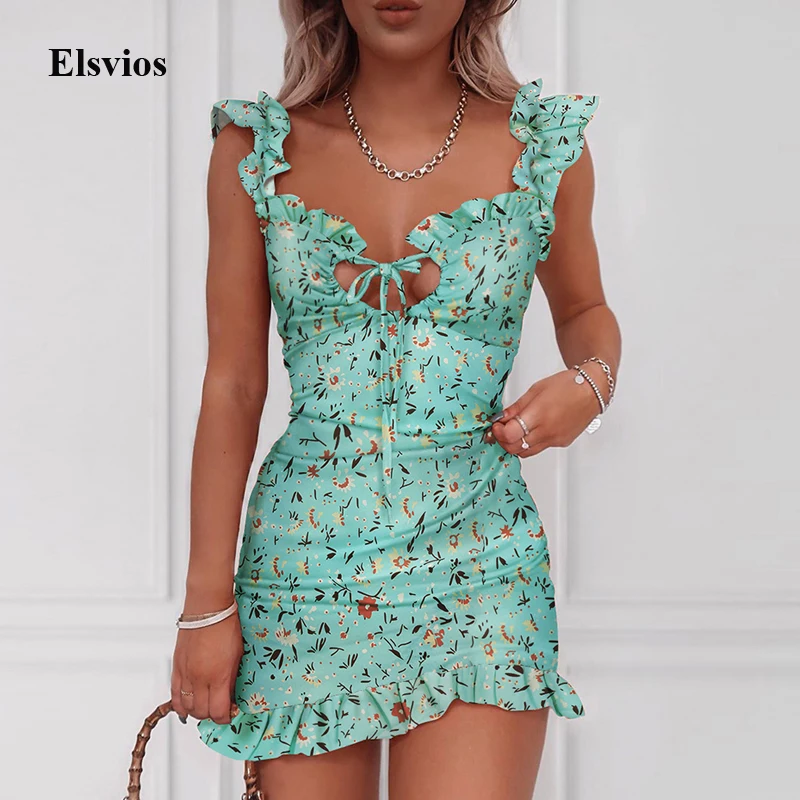 Elegant Floral Print Ruffle Straps Dress Women Summer Off Shoulder Sleeveless Mini Dress Sexy Slim Bodycon Party Dress Vestidos Elegant Floral Print Ruffle Straps Dress Women Summer Off Shoulder Sleeveless Mini Dress Sexy Slim Bodycon Party Dress Vestidos