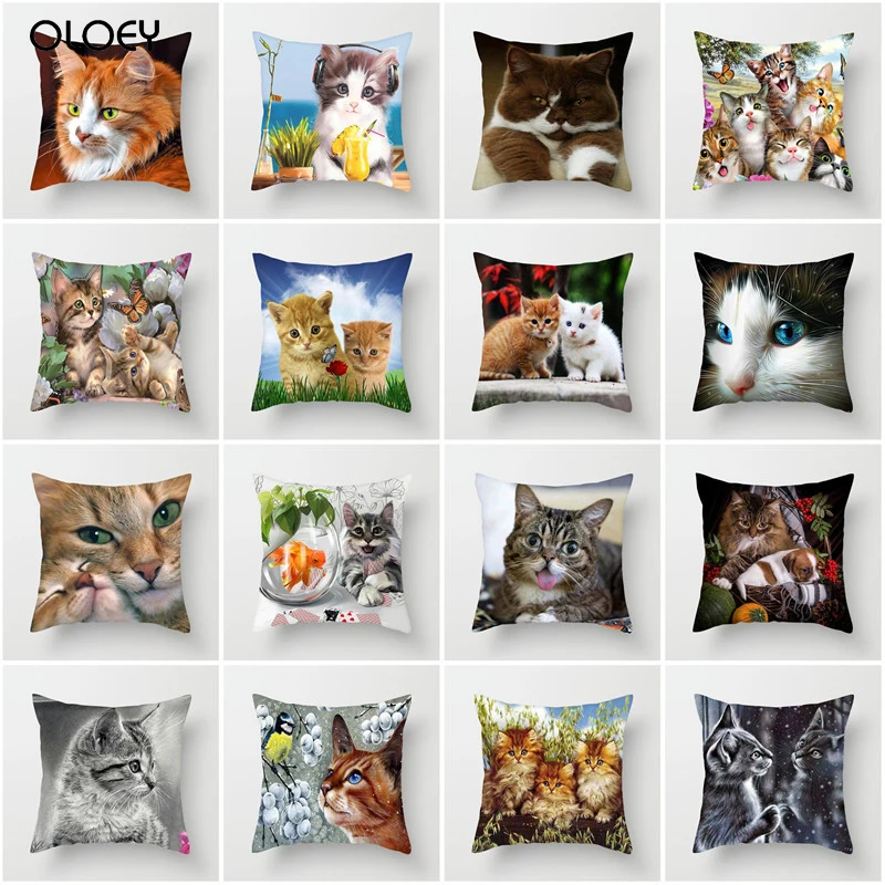 Cute Cat Trend Pillowcase Home Hotel Bed Sofa Decoration Back Pillowcases A Variety of Styles Kittens Warm and Elegant.. | Дом и сад