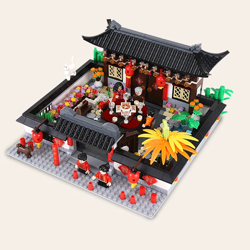 1492 шт, китайская модель для архитектурного дома, строительные блоки, городской Весенний фестиваль, ИНН, кирпичи, коллекция игрушек для детей, подарки
