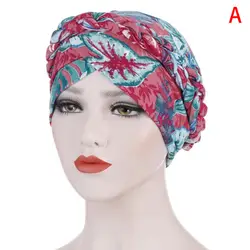 Новые мусульманские двухцветные косички Эластичный Тюрбан шляпы для волос Принт шарф с цветами головной убор для женщин