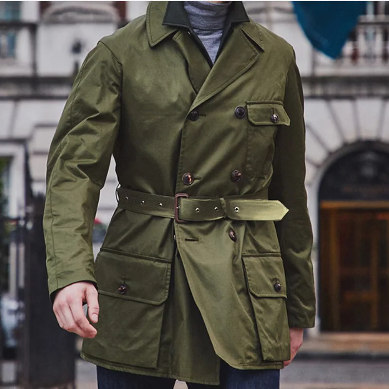 Мужской Тренч пальто размера плюс Пряжка ремень кнопка карман Slim Fit лацкан воротник куртка