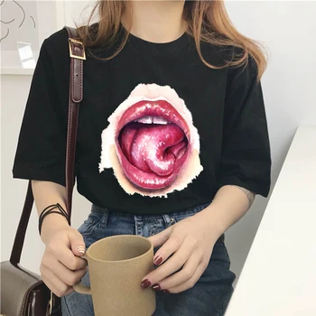 

Hipster Sexy Lips Print T Shirt Summer Women T-Shirts Female Tshirt Cotton Short Sleeves Lady Tee Shirts Harajuku Streetwear