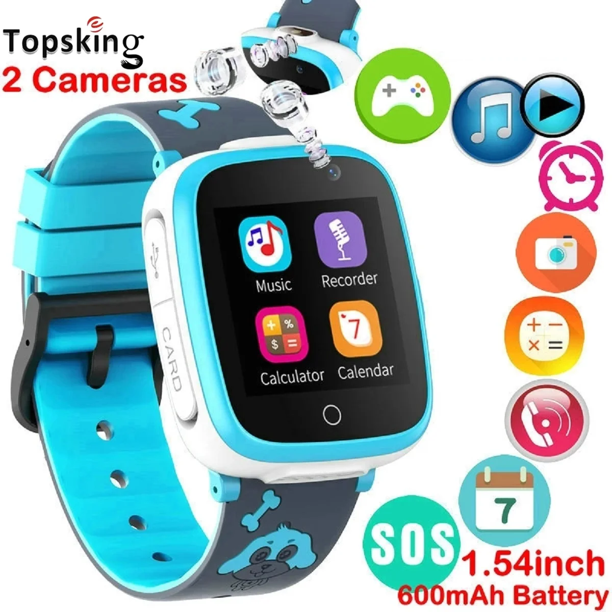 kids Smart Watch SIM Card Waterproof SOS Puzzle Games Calendar Music Video Player Camera Children Student Smartwatch S6 Pro