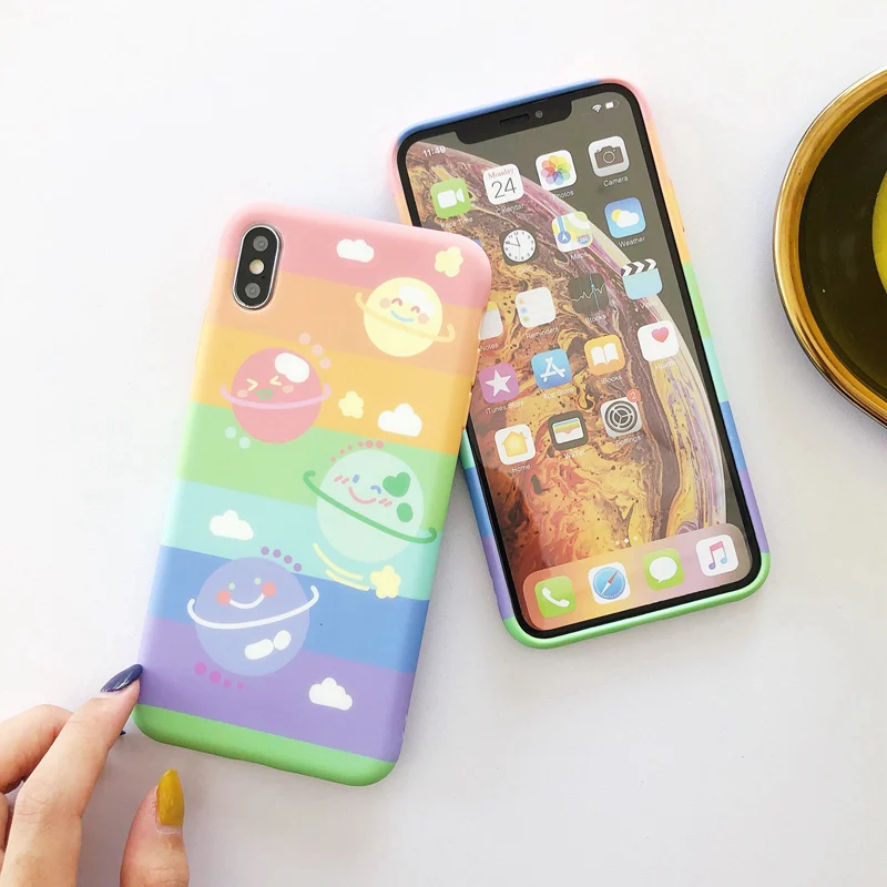 

Cute Cartoon Rainbow Color Planet Case For iPhone 11 Pro Max X XS Max XR Soft Matte Silicone Phone Case for iPhone 7 6 6S 8 Plus