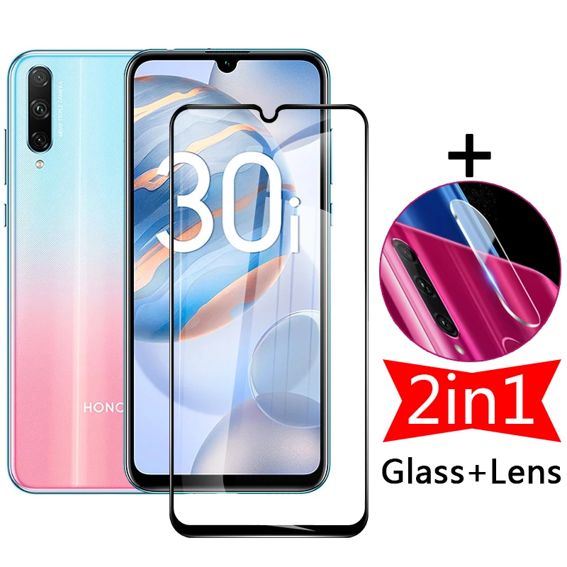 2 в 1 защитное стекло на весь экран для Huawei Honor 30i Защита объектива камеры 30 i Honor30
