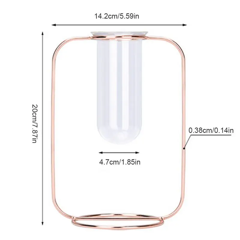 Рамка стеклянная металлическая ваза тестовая трубка ваза подвесная стеклянная трубка цветок плантатор Террариум подставка держатель растений скандинавские стили домашний декор - Цвет: Rose gold S