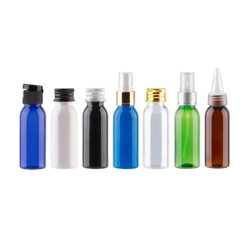 30ml 1pc Round Shoulder PET Plastic Empty Bottle With Multiple Cap Spray or Lotion 1oz Small 2