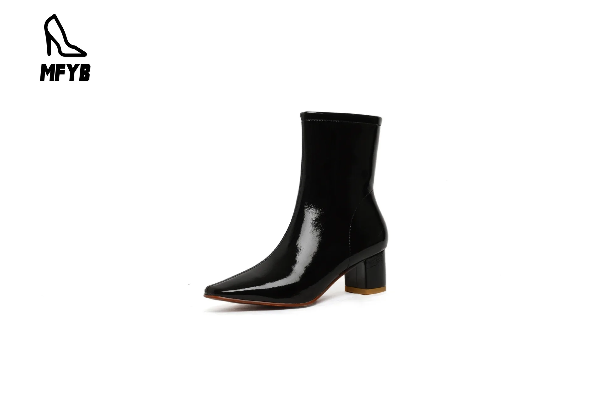 

MFYB Women's boots 2019 autumn and winter new British wind square head high heel large size 34-43 calf women's boots