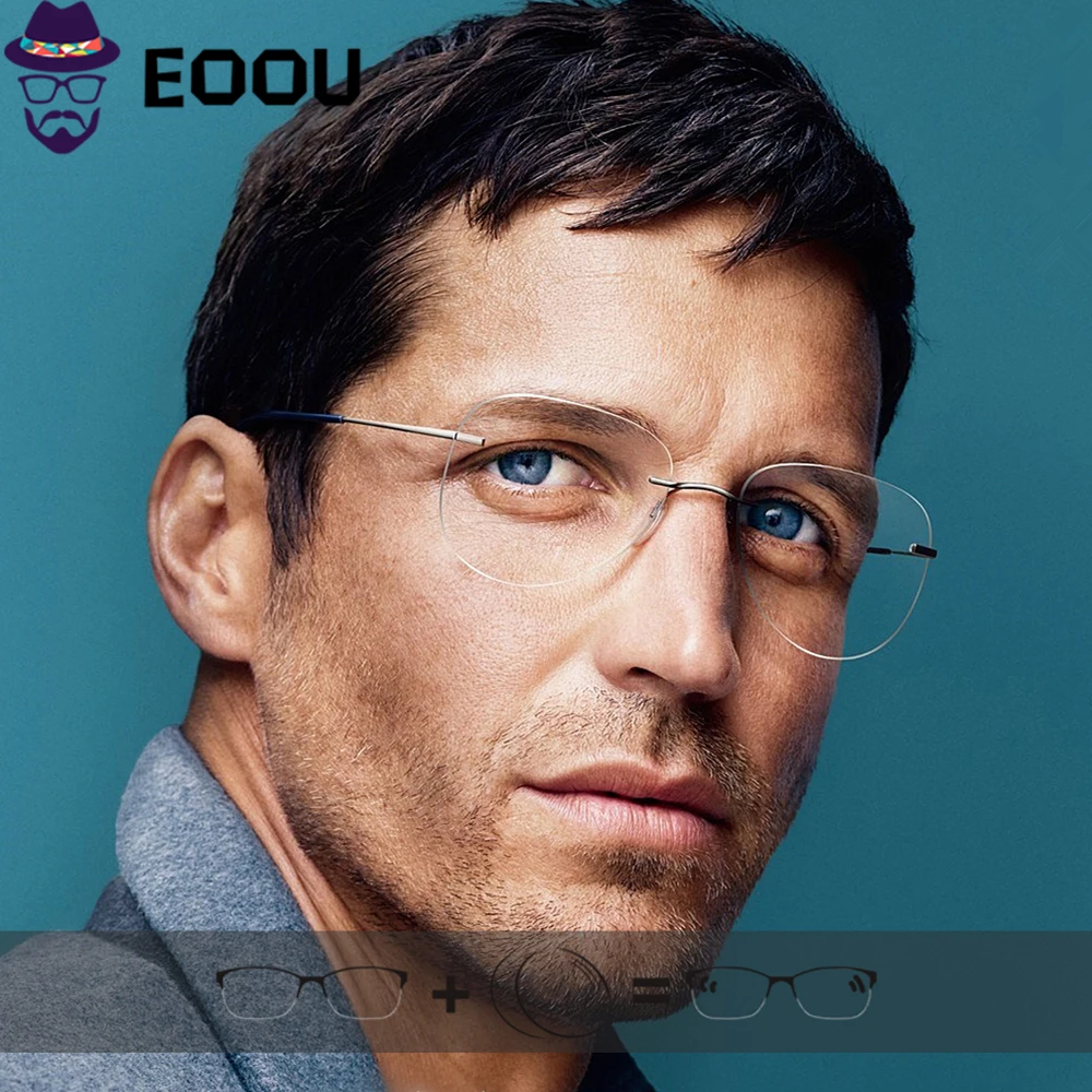 

Aviator Rimless Glasses Men's Optical Glasses Prescription Anti blue light Oculos Myopia Multifocal Lens Men Frame Glasses