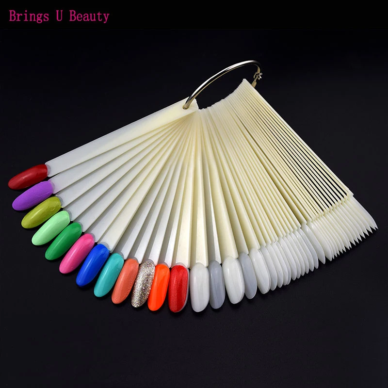 

50pcs Oval False Display Nail Art Fan Wheel Practice board Tip Sticks for Dipping Powder Colors UV Gel Nail Polish Display Chart