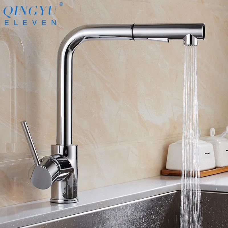 QINGYU ELEVEN, кухонные выдвижные краны, черный хром, поворотный, Romovable, кухонный кран для раковины, водосберегающий смеситель для кухонной раковины