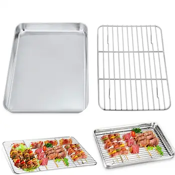 

Stainless Steel Rectangular Grill Cookie Baking Pan Tray Plate Kitchen Gadget