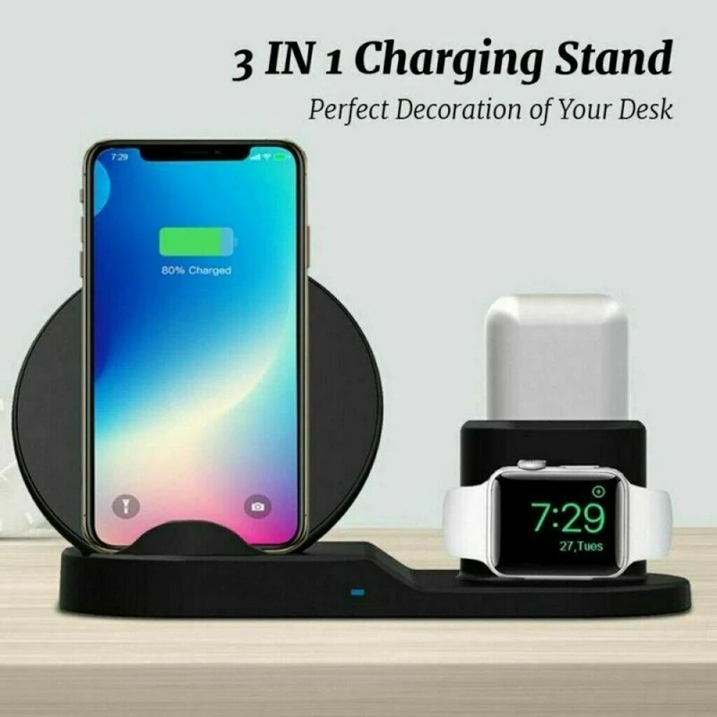 3 в 1 10 Вт Быстрая Зарядка Qi Беспроводное зарядное устройство для iPhone X Xs Max Xr 8 Plus